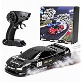 MCARRO 1/64 Scale Mini RC Drift Car, 60 Mins Playtime 2.4GHz Remote Control Car with 2-Speed Modes &amp; LED Lights, Micro 4WD RC Stunt Race Car, (Black)