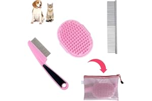 Dog Brush Grooming Comb Kit - Dog Brush for Long Haired Dogs, Cat Hair Brush, Shedding And Flea Comb Kit Pink