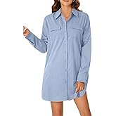 LYANER Women's Button Down Shirt Dresses Collared V Neck Long Sleeve Slit Mini Dress