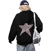 Soamat Womens Leopard Star Hoodies Oversized Cheetah Print Hooded Casual Long Sleeve Fleece Pullover Sweatshirts with Pocket