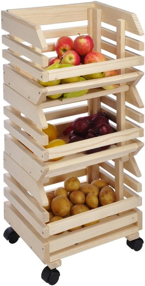 Mts 3 Tier Wooden Kitchen Vegetable Fruit Storage Food Rack