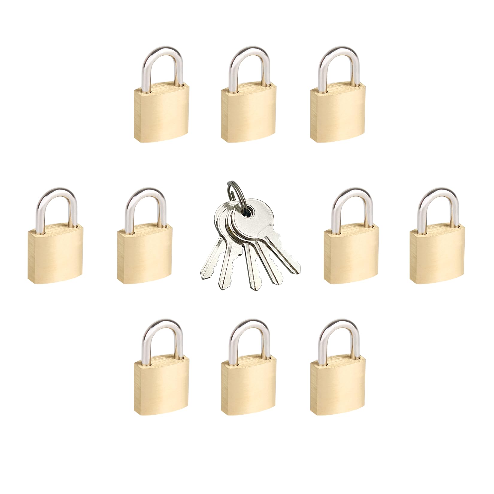 Photo 1 of 3/4" (20mm) Mini Padlocks - 10 Pack Keyed Alike Small Solid Brass Locks with 5 Keys, Secure Locks for Luggage, Toolbox, Suitcases, Backpacks, Diary Books, Cabinets