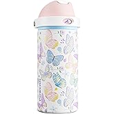 POWCAN 18 oz Insulated Water Bottle: 2-in-1 Push-Button Spout & Quick-Flip Straw Lid, Leakproof, Cold 24Hrs, Fits Car Cup Holder, Stainless Steel Bottle for Sports, Travel, School (Butterfly Garden)