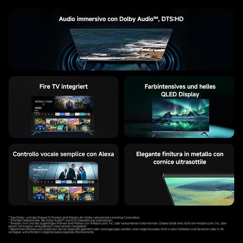 TV F Pro 32, 32 pollici (81 cm), QLED, Smart TV, Fire TV, Triple Tuner DVB-C/S/S2/T/T2,Dolby Audio, DTS Virtual:X, DTS-HD, Controllo Vocale Alexa, Compatibile con Apple AirPlay