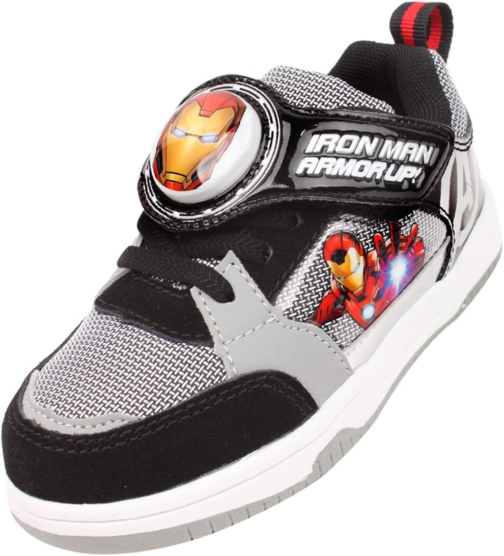 Joah Store Light Up Sneakers for Boys Black Hook and Loop Shoes Iron Man Avengers (Toddler/Little Kid)