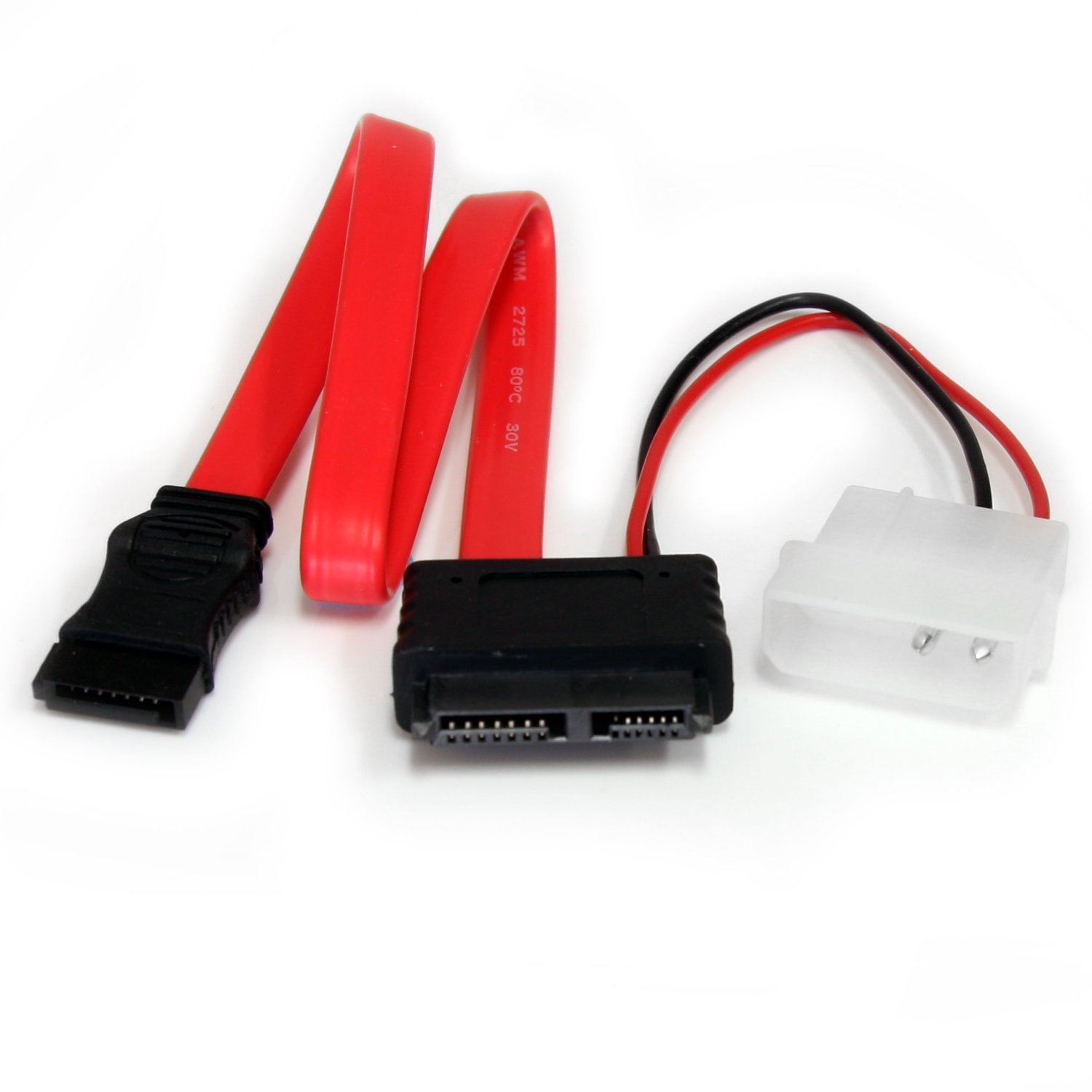 StarTech.com 12in Slimline SATA to SATA with LP4 Power Cable Adapter (SLSATAF12), Red