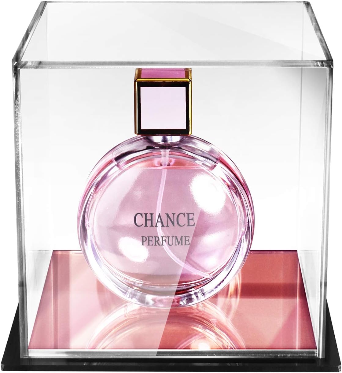 Ikee Design Clear Acrylic Display Case with Rose Gold Mirrored Base Memorabilia Display Case Mirrored Base Display Box Cube Display Case Display Cabinet Dust Cover, 5 1/2" W x 5 1/2" D x 5 1/8" H : Sports & Outdoors