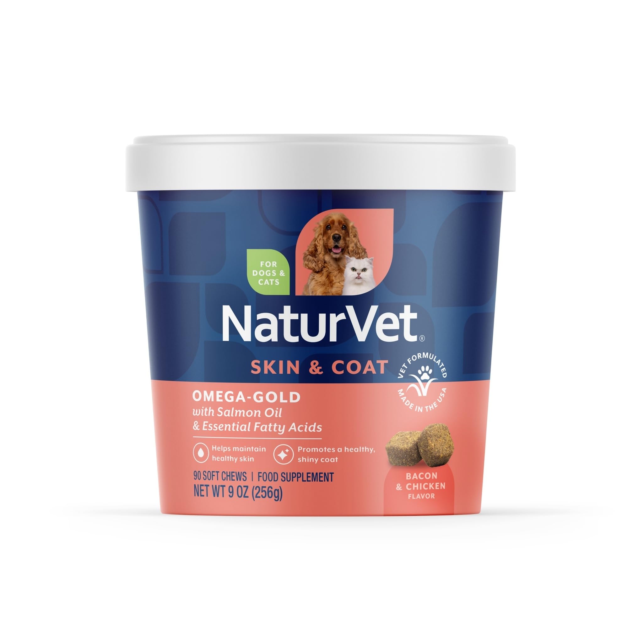 NaturVet โ Omega-Gold Plus Salmon Oil | Supports Healthy Skin & Glossy Coat | Enhanced with DHA, EPA, Omega-3 & Omega-6 | for Dogs & Cats | 90 Soft Chews โ image 1