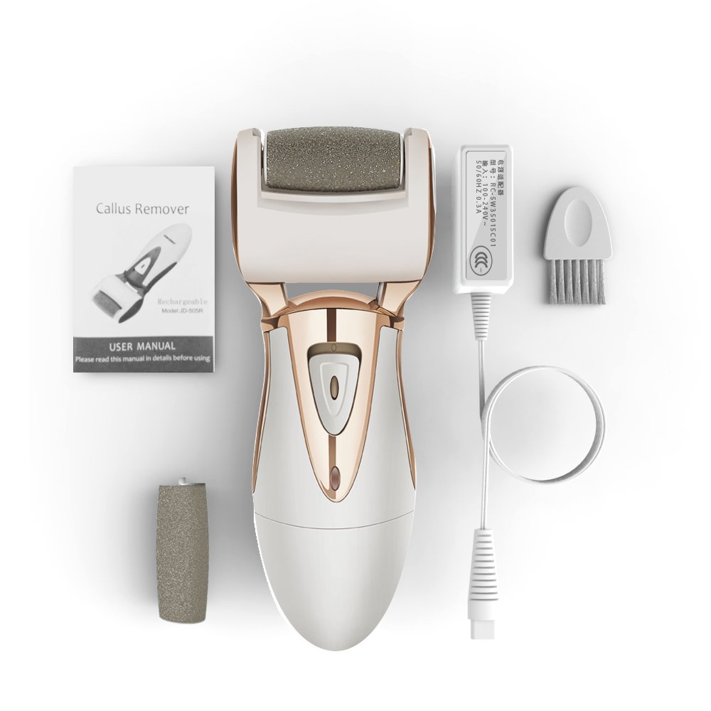 Electric Foot File - Rechargeable & Waterproof Callus Remover with Quartz Sand Remove Dead, Hard, Cracked Skin (Gold)