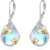 Dragonfly/Butterfly/Bee/Hummingbird/Owl/Cat/Axolotl Earrings for Women Sterling Silver Moonstone Cat'Eye Stone Turquoise Lapis Lazuli Onyx Opal Dangle Jewelry Gifts for Women