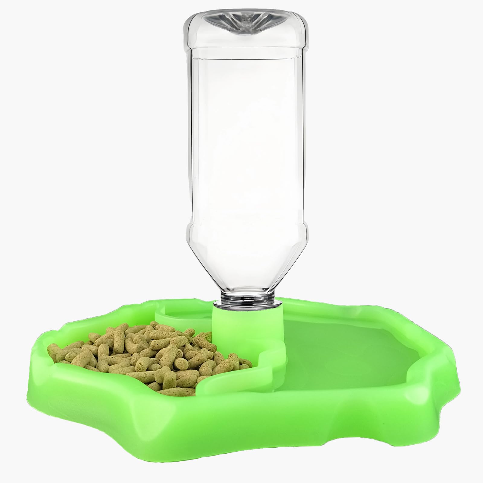 QIODAZOO Bowls for Reptiles Amphibians, Tortoise Accessories 2 IN 1 Reptile Feeding Dish Automatic Dispenser Tortoise Water Dish, Luminous Color