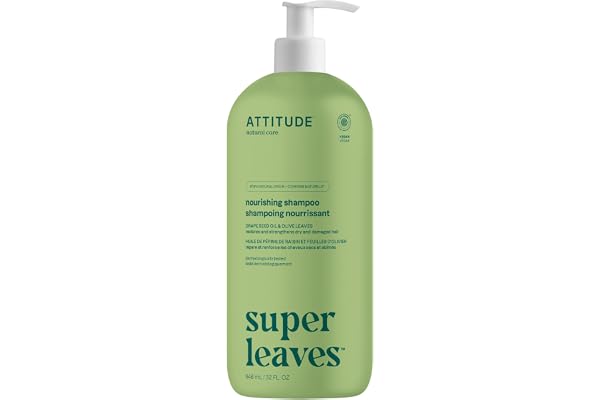 ATTITUDE Nourishing Hair Shampoo, Made in Canada, EWG Verified, For Dry and Damaged Hair, Naturally Derived Ingredients, Vega