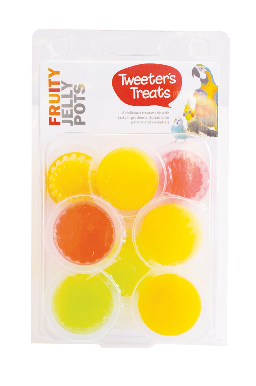 Happy Pet Tweeter's Treats Jelly Pots Fruity Flavours 8 Piece Nutrient Rich Vitamin Boost Natural Safe Healthy for All Bird Breeds