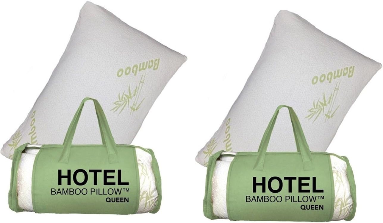 2 PACK Queen Hotel Bamboo Pillow Memory Foam Hypoallergenic Cool Comfort NEW