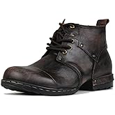 COWSDELLA Men's Grippy Black Iron Piece Toe-tipped Design Chukka Boots Lace-up Motorcycle Casual Leather Dress Ankle Boot for Men Fashion 6015-3-A-R