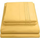 Queen Size Bed Sheets - Breathable Luxury Sheets with Full Elastic & Secure Corner Straps Built In - 1800 Supreme Collection Extra Soft Deep Pocket Bedding Set, Sheet Set, Queen,Yellow