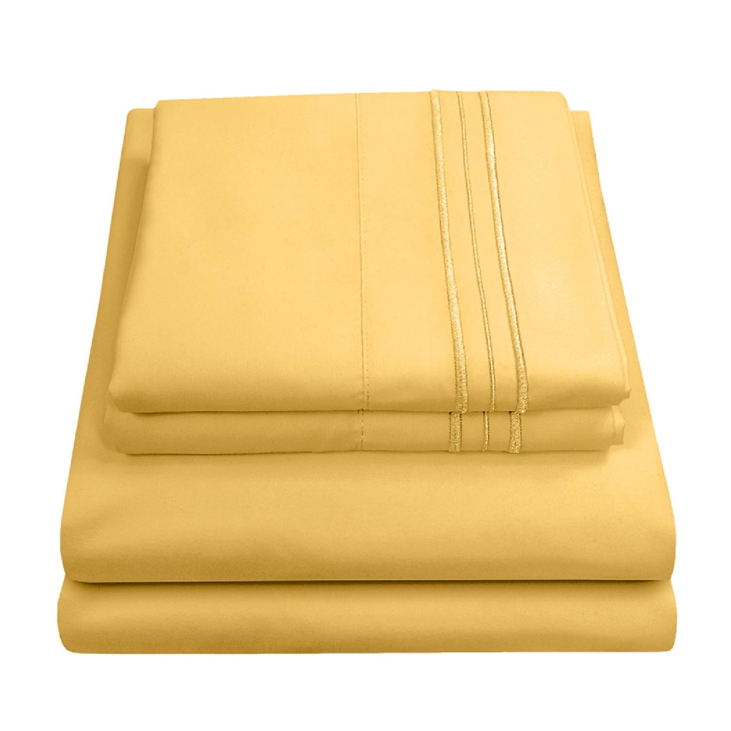 Sweet Home Collection Luxury Bedding Set with Flat, Fitted Sheet, 2 Pillow Cases, Microfiber, Yellow, King