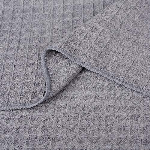 Lifaith Microfiber Thick Waffle Weave Kitchen Towels Dish Cloth 3 Pack 16inch X 19inch (Gray)