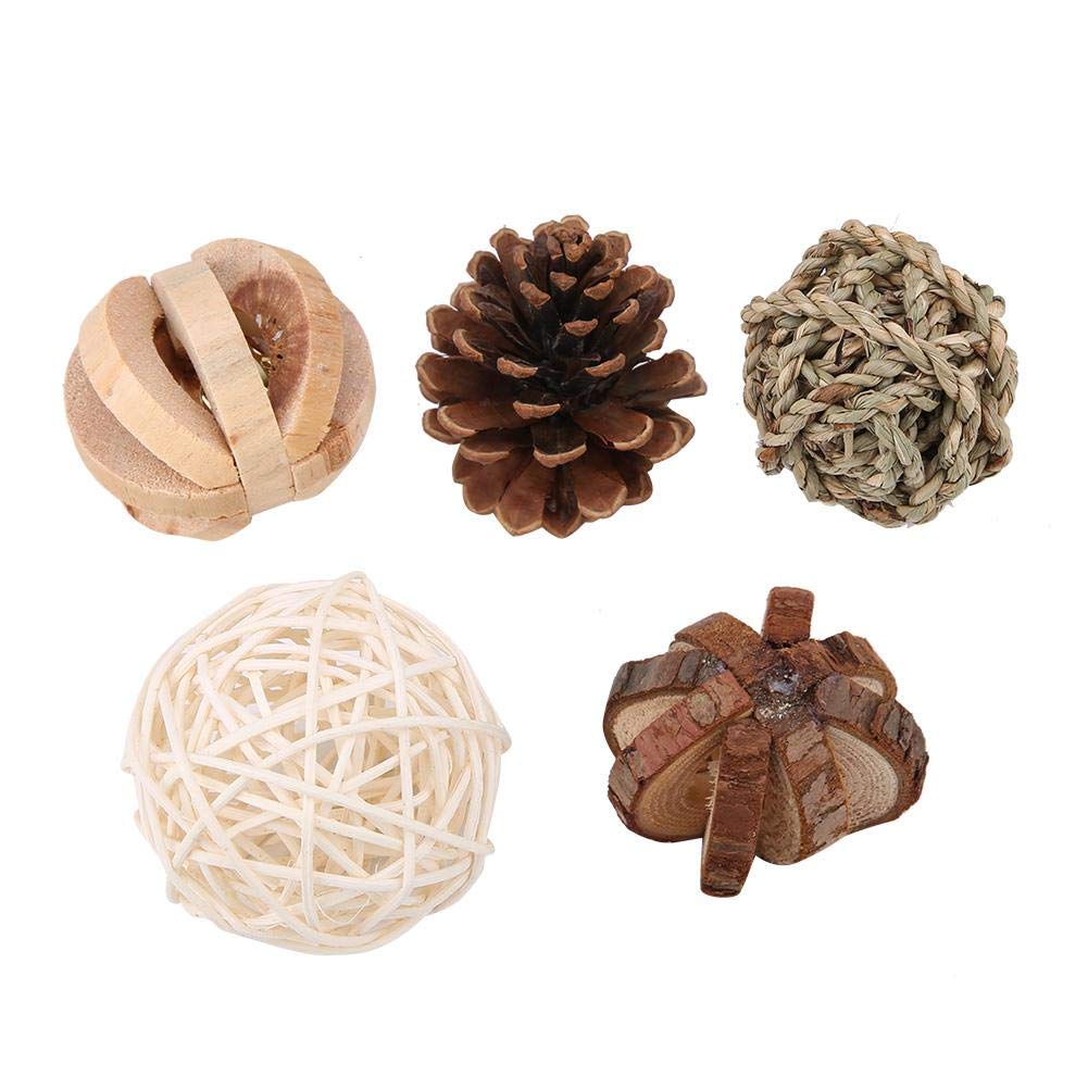 5 Pieces Wooden Toys for Small Animals Chew Toys for Hamsters Rat Wooden Ball Activity Game Rabbit Tooth Care Toy