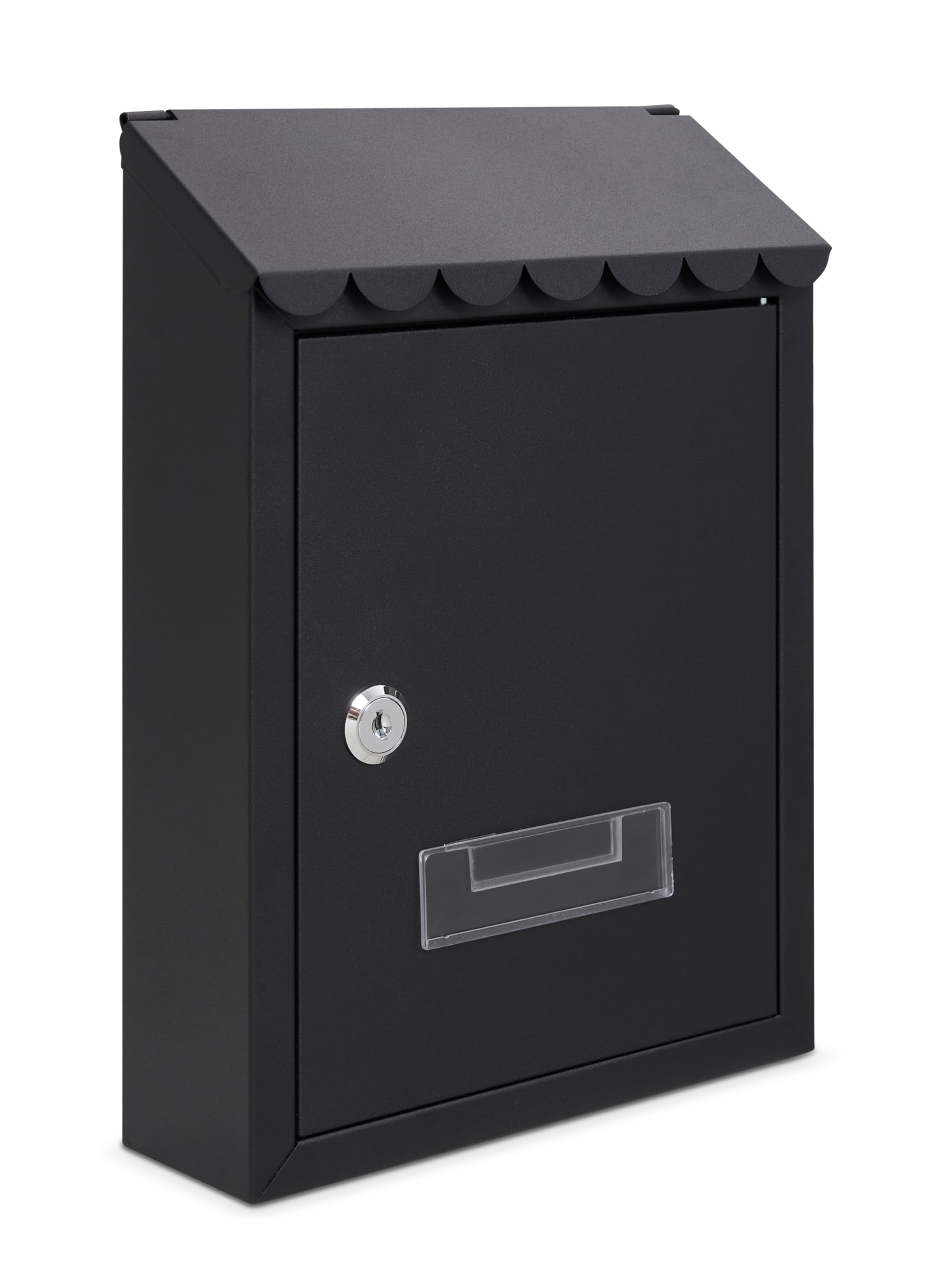 Assorted Collections Wall Mounted Post Box, Galvanized Steel Lockable Mailbox with 2 Keys, Weatherproof Letterbox, 21x30x7cm (Black)
