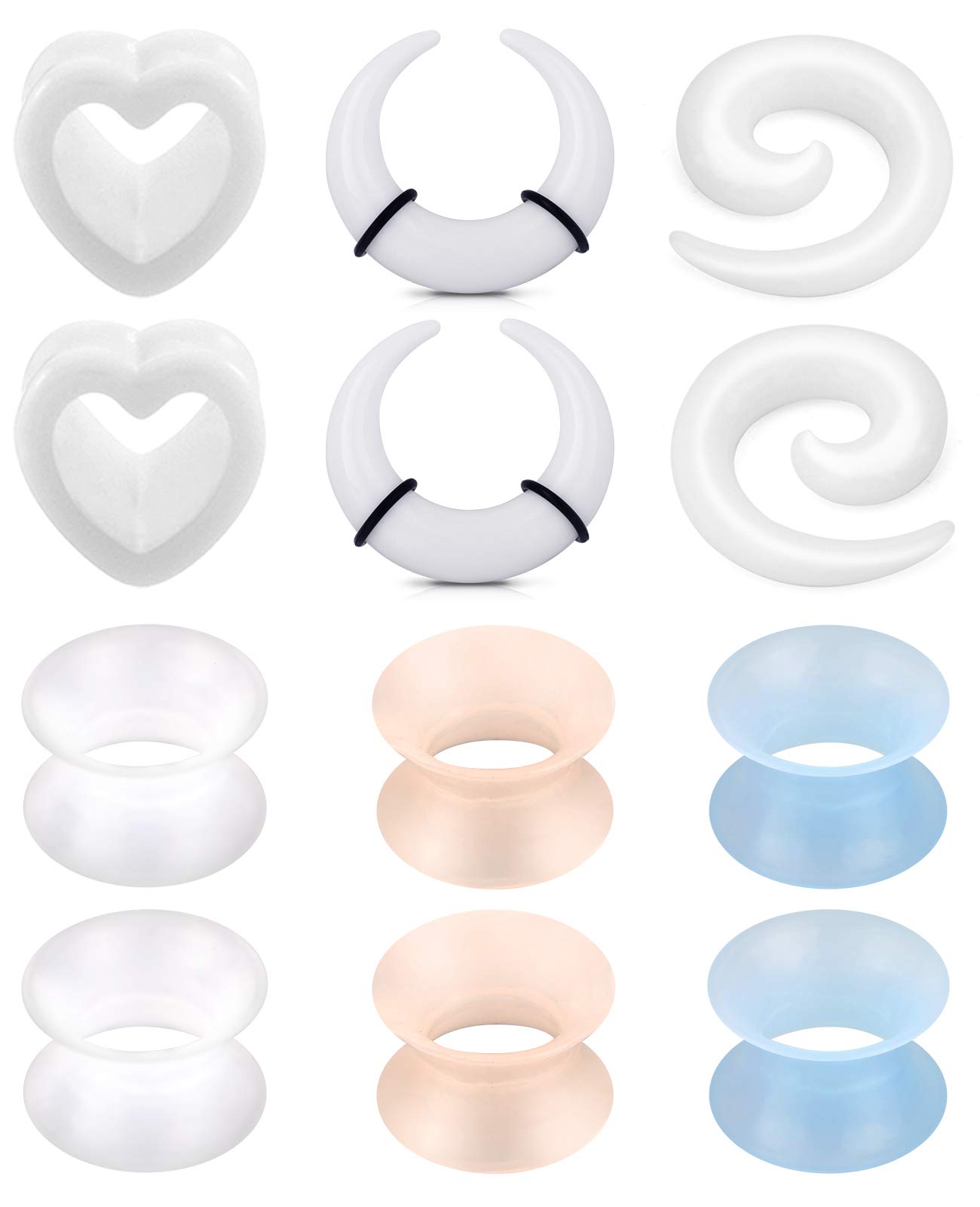 AceFun Acrylic& Silicone Ear Plugs Heart Shaped Ear Tunnels 6 Pairs C Shape Pincher Tapers Spiral Taper Double Flared Plugs Flesh Tunnel 6mm Body Piercing Jewelry …