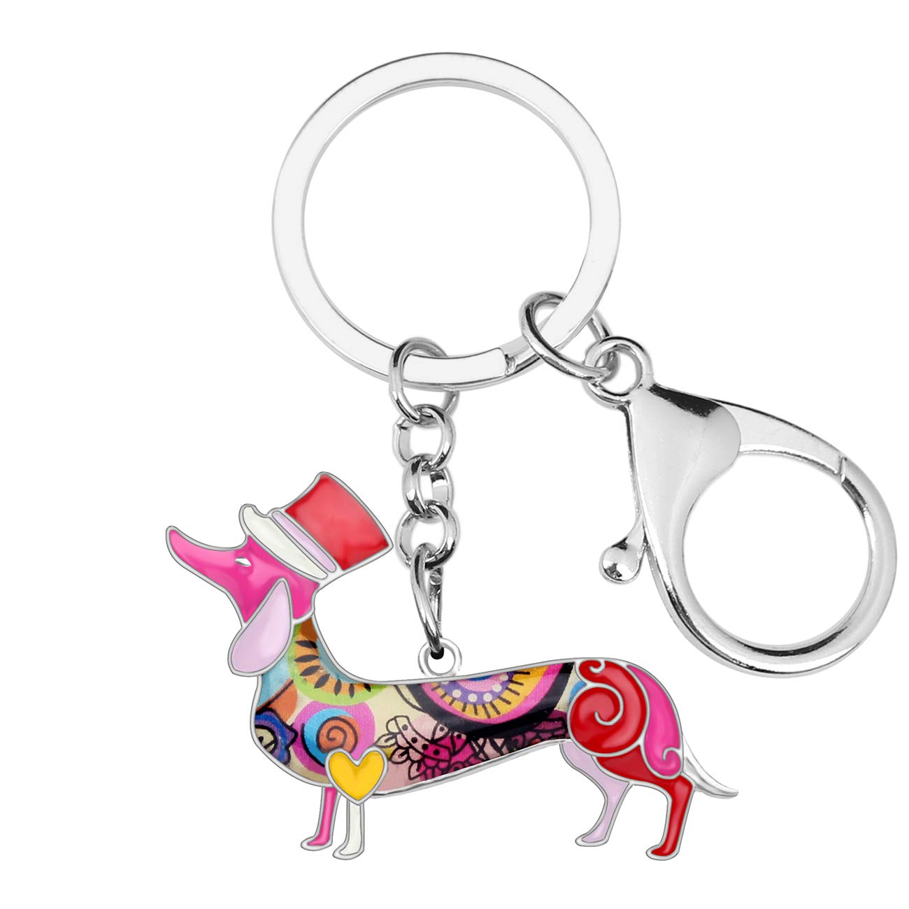 BONSNY Enamel Metal Dachshund Dog Key Chains For Women Girl Car Purse bag Rings Charms Pets Gift (Red)
