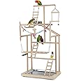 Ibnotuiy Pet Parrot Playstand Parrots Bird Playground Bird Play Stand Wood Perch Gym Playpen Ladder with Feeder Cups Bells for Cockatiel Parakeet (4 Layers)