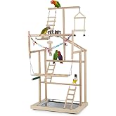 Ibnotuiy 4 Layers Wood Pet Parrot Playstand | Bird Playground, Perch Gym Playpen, Ladder with Feeder Cups Bells, For Cockatiel Parakeet