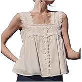 Women Lace Ruffle Tank Top Y2k Ruffle Hem Solid Color Babydoll Tops Sleeveless Lace Trim Tank Shirt Streetwear