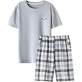 Big Boys Pajamas Classic Plaid Cotton Sleepwear Shorts Teens PJS Size 10 12 14 16