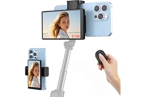 APEKX 5" Vlog Selfie Monitor Screen with Magnetic Clip Mount, Low Latency, Easy Cable Connection, Perfect for Live Streaming on TikTok, YouTube - Compatible with iPhone & Android Phones (Black)