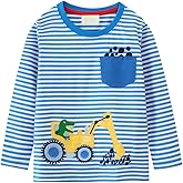 Toddler Boy Long Sleeve Shirts Kids Pullover Top Planet Dinosaur Tractor Cotton Graphic T-Shirt
