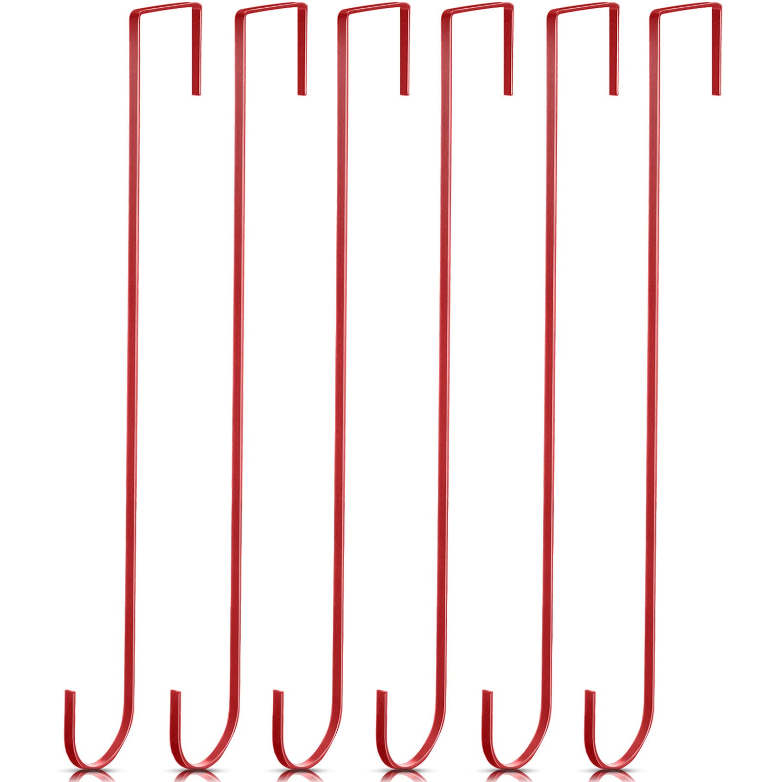 15 Inch Wreath Hanger Hooks Over Door Metal Hooks Practical Clothes Towel Hanger Hooks for Christmas Front Door Decorations (Red,6 Pieces)