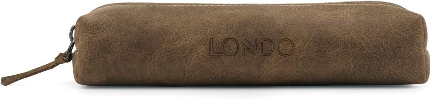 LONDO Genuine Leather Zipper Pen, Pencil & Cosmetic Case - Pouch Stationery Bag, Mink - Image 5