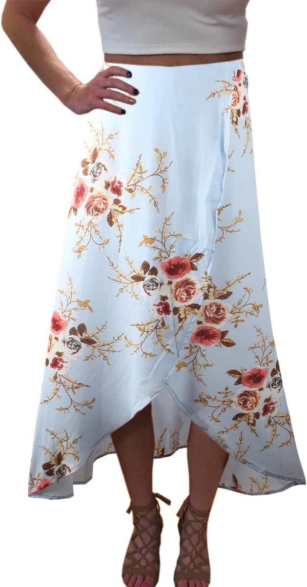 Yonala Womens Boho Floral Tie Up Waist Summer Beach Wrap Cover Up Maxi Skirt