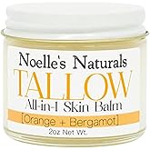 Tallow Balm - 100% Organic Grassfed Tallow - 2oz Glass Jar - Orange + Bergamot - Moisturizing - Dry Skin - Stretch Marks - All Natural