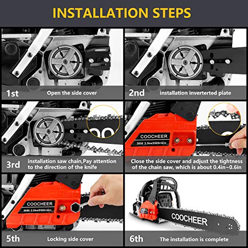 COOCHEER Chainsaw 20inch Gas Power Chainsaw 3.4 HP and Powerful 58CC