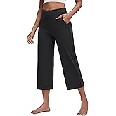G4Free Capri Pants for Women Wide Leg Yoga Dress Capris with Pockets Cross Loose Casual Work Crop Pants