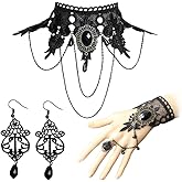 KummerSaprk Halloween Jewelry for Women Goth Jewelry Set Black Gothic Choker Necklace Earrings Bracelet Set for Women Halloween Gifts