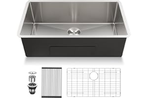 Lordear 33 Undermount Kitchen Sink 33x19x10 Inch Stainless Steel Single Bowl Kitchen Sinks Round Corner 16 Gauge Handmade Under Counter Sinks Basin