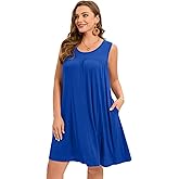 BELAROI Women Plus Size Summer Dresses Beach Sundress Casual Swing Scoop Neck Pleated Sleeveless Tshirt Tank Dress Swimsuit Cover Ups with Pockets (1X, Royal Blue)