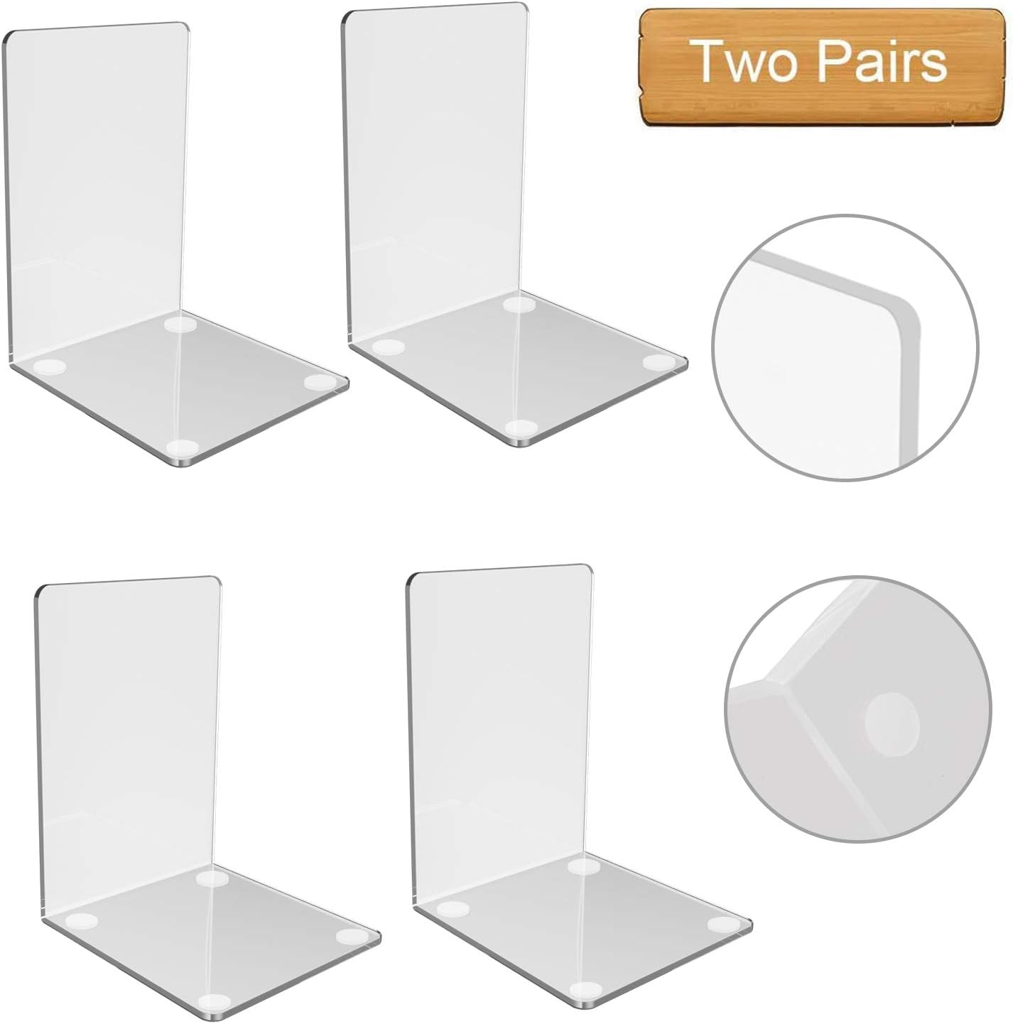Plastic Acrylic Bookends Clear Design NonSlip Bookracks