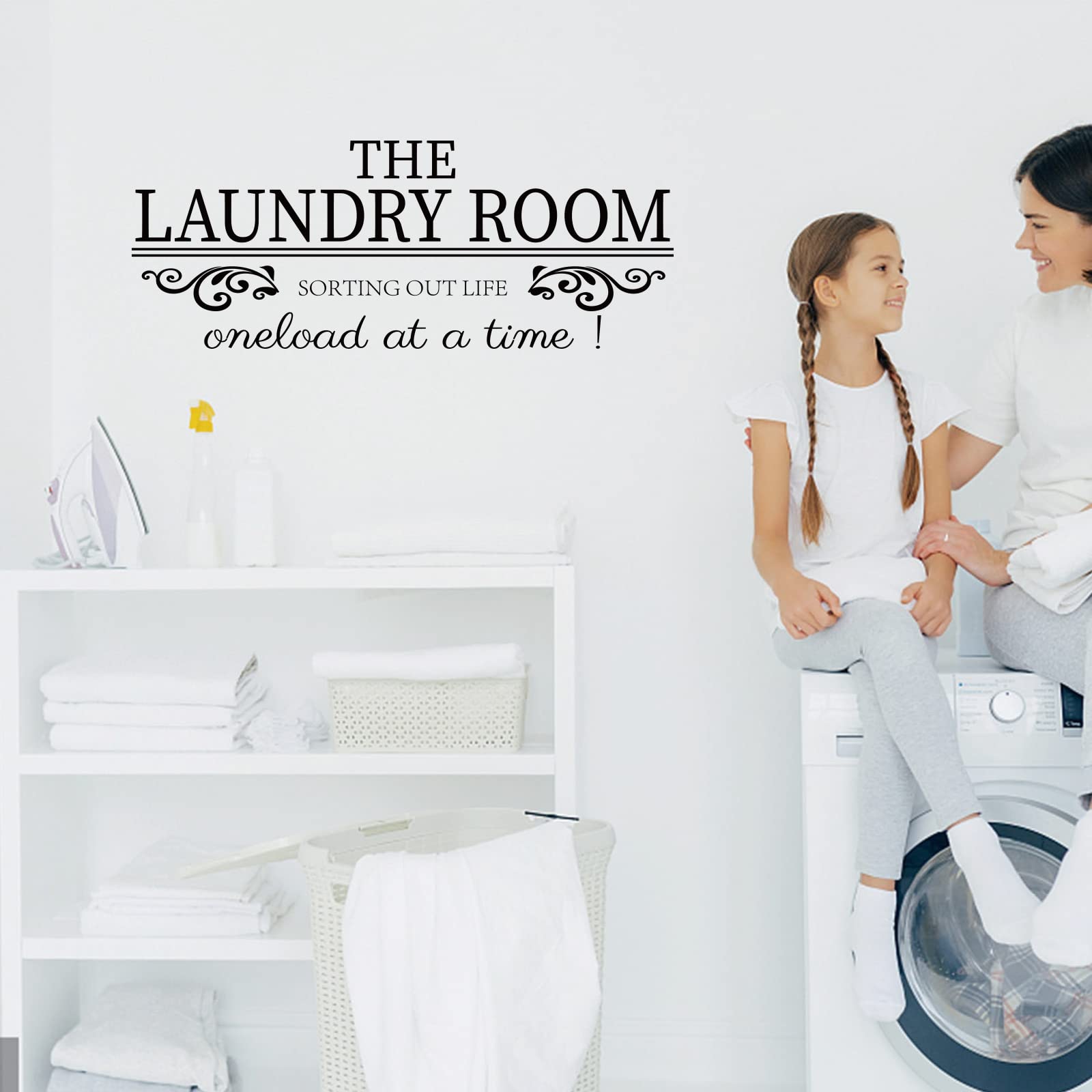 SUPERDANT Laundry Wall Decals The Laundry Room Sorting Out Life Wall Sticker Vinyl Lettering Laundry Room Door Sign Stickers Wall Art Decor for Laundry Room Wall Door Decor, Black 23x50 cm