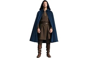 MCJC Medieval Hooded Cape, Renaissance Costume Cloak with Clasp, Full Length, Unisex Adult Halloween Costume