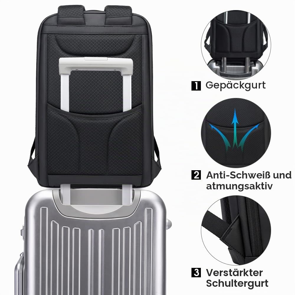 BANGE Business-Smart-Rucksack, wasserdicht, 39,6 cm (15,6 Zoll), Laptop-Rucksack mit USB-Ladeanschluss, langlebiger Reise-Rucksack schwarz,M 5