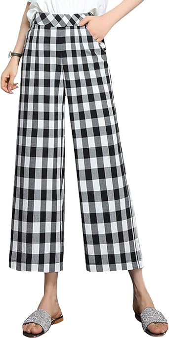 womens wide leg plaid pants
