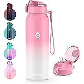 WEMEET 32oz Water Bottle with Removable Straw and Spout Lid Two Ways to Drink, 18/10 Stainless Steel Insulated Water Bottle, BPA-Free, Leak Proof, Double wall, for Sports, Gym