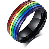 mintolex Pride Ring Titanium LGBT Rainbow Rings for Gay Lesbian Asexual Bisexual Trans Nonbinary LGBTQ Pride Month Friendship Wedding Promise Band Rings Jewelry Gift for Men Women Size 7, Black