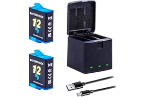 2-Pack Hero 12/11/10/9 Battery 2000mAh with 3-Channel USB-C Charger Power Fast Portable Accessory Fully Compatible with Hero 