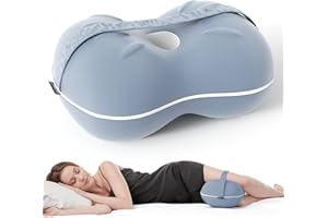 Ruizman Knee Pillow for Side Sleepers - Cooling Leg Pillow for Side Sleeping - Memory Foam Knee Pillows for Knee Pain - Hip Alignment Pillow for Sleeping with Strap (Misty Blue)